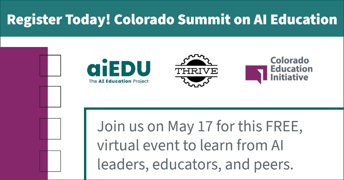 Register for this FREE summit on #AI Education -->> docs.google.com/forms/d/e/1FAI… 
<a href="/codeorg/">Code.org</a> <a href="/OpenAI/">OpenAI</a> <a href="/aiedu_org/">The AI Education Project (aiEDU)</a> <a href="/UnchartEdAI/">Uncharted AI</a> #csinpa #csforall #aiinedu