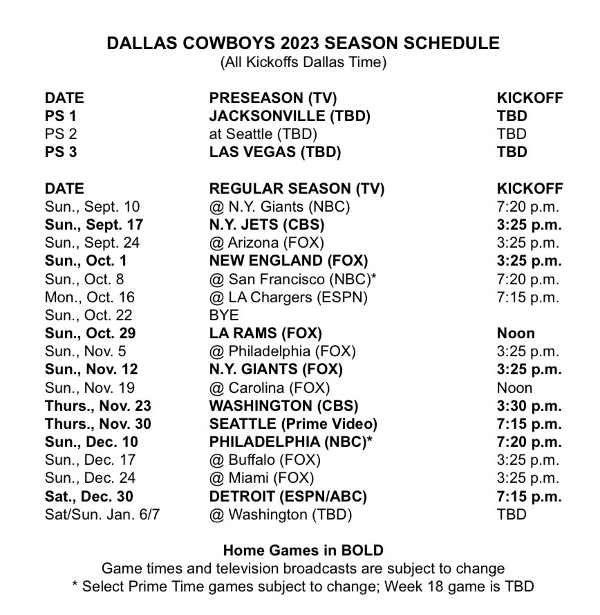 dallas cowboys schedule today time