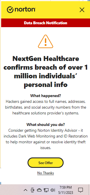 TomPAllred's tweet photo. @NortonSupport  @FTC @NCAGO  These malicious marketers just won't stop treating my PC desktops as their billboards, despite me turning off their marketing switch and my many complaints.  It's odd that I didn't get one of these ads when they got breached earlier this year.  STOP! https://t.co/neRynLlq0J