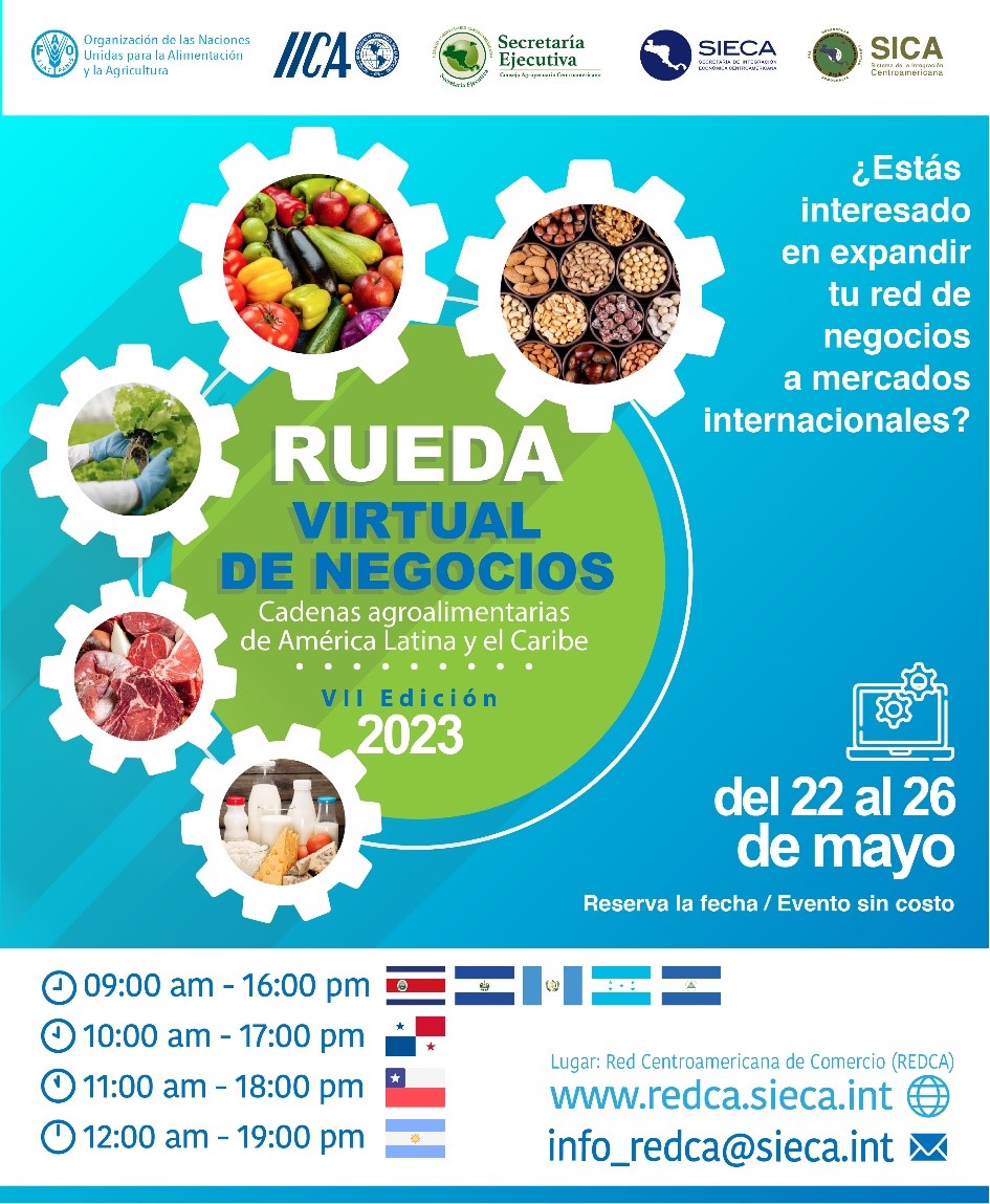 📢🌎 Te invitamos a participar en la séptima edición de la Rueda virtual de negocios de las Cadenas Agroalimentarias de América Latina y El Caribe. Organizado por el #IICA, <a href="/sg_sieca/">SIECA</a>, <a href="/FAOMesoamerica/">FAO Mesoamérica</a> y @SE_CAC