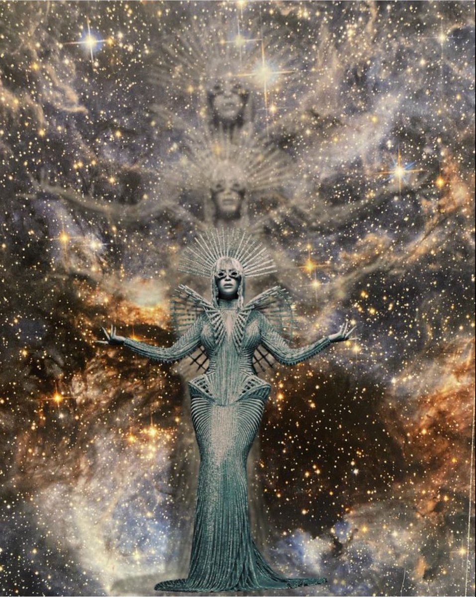 The tour has begun. Image reposted with permission from great multimedia artist @LeahKingLive, whose work can be seen on Insta. Quoting Leah: “Having a little fun with the beyonce x balmain line featured in voguefrance 😍 Housefuturism, anyone?! ✨💫🪐”