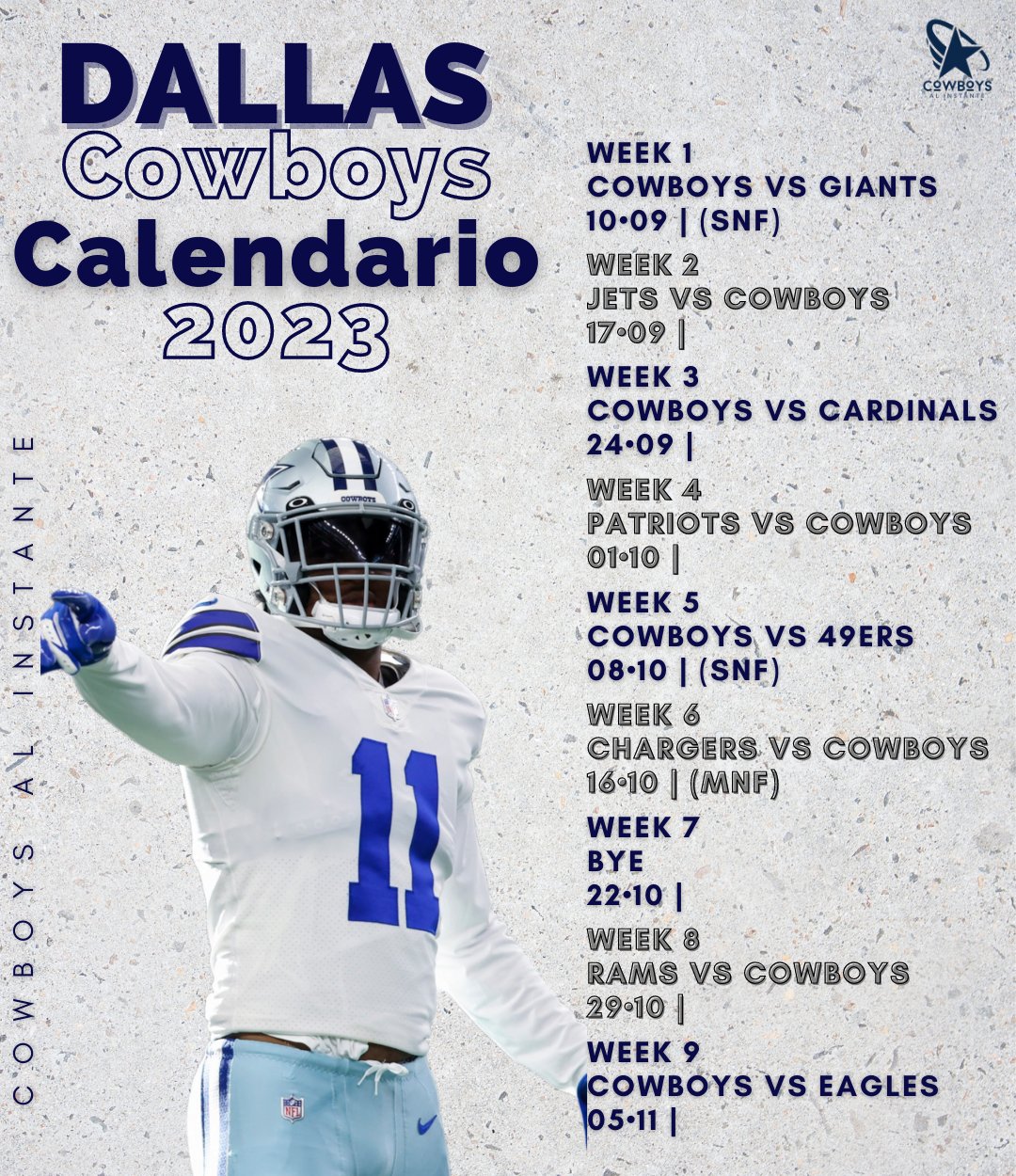 El calendario completo de los Dallas Cowboys para la temporada 2023 de la  NFL