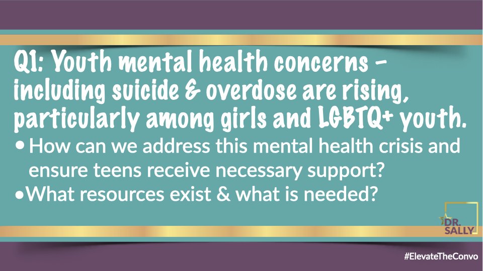 sspencerthomas's tweet photo. Q1: Youth #mental health concerns – including #suicide &amp; #overdose are rising, particularly among girls &amp; LGBTQ+ youth. How can we address this #mentalhealthcrisis &amp; ensure teens receive necessary support? What resources exist &amp; what is needed? #ElevateTheConvo #MentalHealthMonth https://t.co/fKDTViitGp