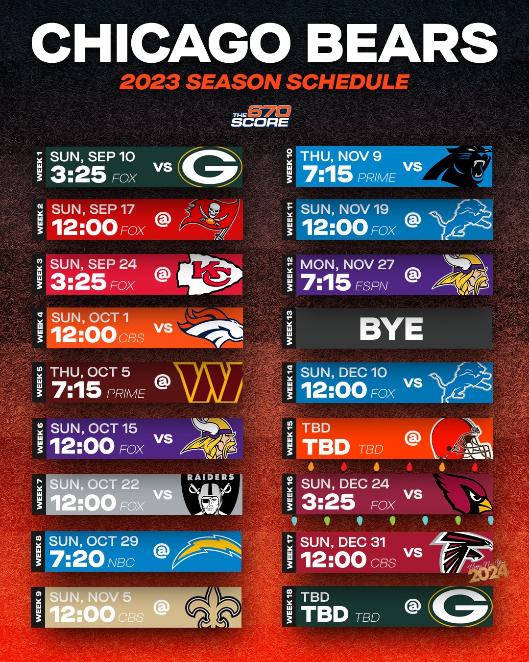 Chicago Bears 2024 Regular Season Schedule Lita Sherri