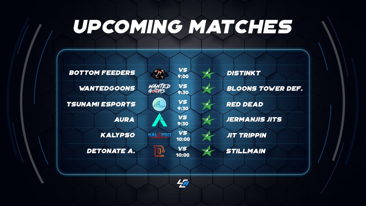 LCABroadcasting's tweet photo. 🚨 Tonight's matches covered by LCA!🚨

⚔️ @AuraGEsports VS #JermanjisJits
🎙️ @JoshPafundi

⚔️ @KalypsoeSports VS #JitTrippin
🎙️ @Deprivee_

⚔️ @ggDetonate A. VS #STILLMAIN
🎙️ @GETTHEBAGMARK

Streams in the replies below!⬇️ https://t.co/wU4DqTnIxk
