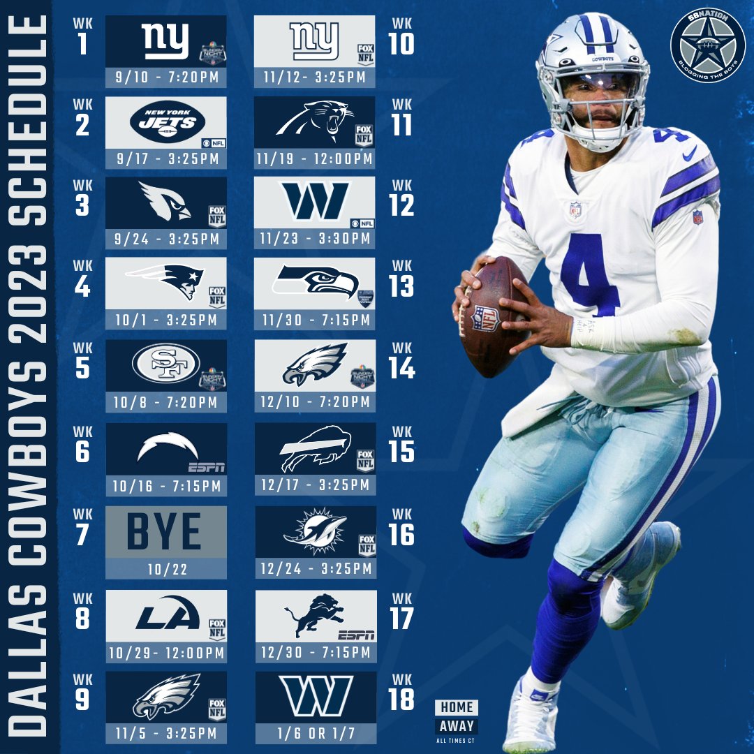 Cowboys: Calendario y horarios de los juegos para la temporada 2023 de la  NFL