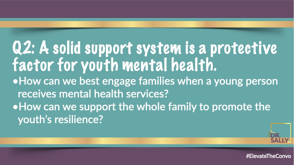 sspencerthomas's tweet photo. Q2: A solid support system is a protective factor for #youthmentalhealth. How can we best engage families when a young person receives #mentalhealth services? How can we support the whole family to promote the youth’s #resilience? #ElevateTheConvo #MentalHealthMonth https://t.co/iKNnmhu8rz