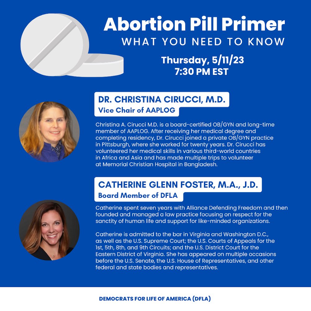 Have you always wanted to know more about chemical abortion? Do you have questions about the federal lawsuits and just where we stand? <a href="/demsforlife/">Democrats For Life</a> has you covered with our Abortion Pill Primer! Grateful to be joined by <a href="/ProLifeDem/">Kristen Day</a> and <a href="/aaplog/">AAPLOG</a>’s Dr. Cirucci to discuss!