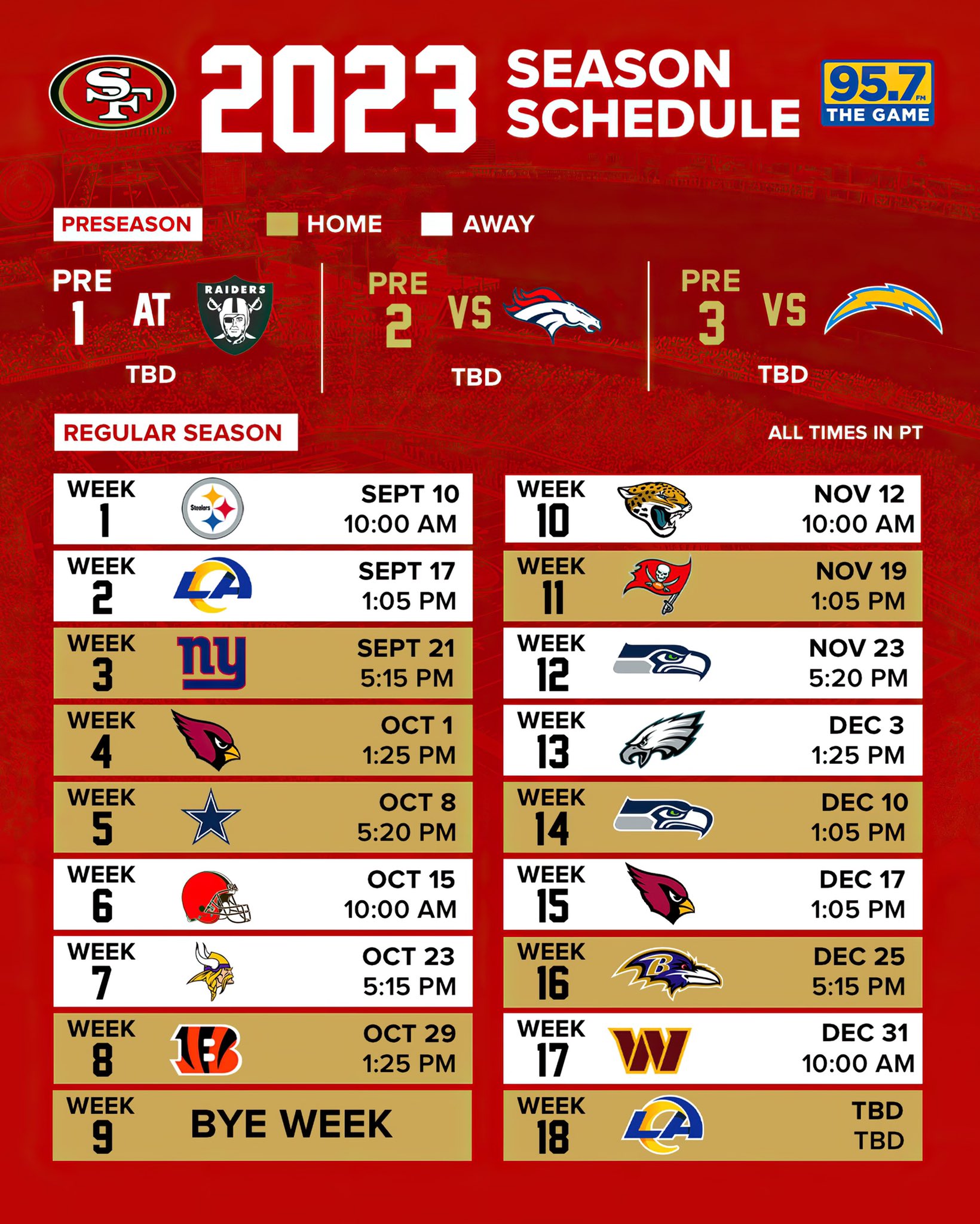 95.7 The Game on X: 'The 49ers 2023 schedule is out! 