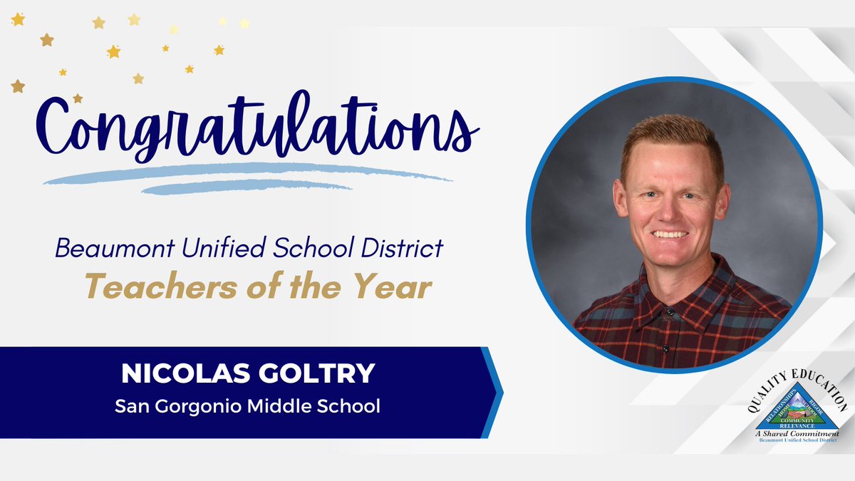 Beaumont Unified School District (@beaumont_sd) on Twitter photo Congratulations 👏 Sarah Rice, Teacher of the Year <a href="/Palm_IA/">Palm Innovation Academy</a> & Nicolas Goltry, Teacher of the Year <a href="/ActivitiesSgms/">San Gorgonio Middle School</a>! ✏️📚 As we celebrate🥳 #TeacherAppreciationWeek 🍎 we're giving 🤩our #TeachersoftheYear from each school site a shoutout 💙 for their amazing work in #BeaumontUSD. Congratulations 👏 Sarah Rice, Teacher of the Year <a href="/Palm_IA/">Palm Innovation Academy</a> & Nicolas Goltry, Teacher of the Year <a href="/ActivitiesSgms/">San Gorgonio Middle School</a>! ✏️📚 As we celebrate🥳 #TeacherAppreciationWeek 🍎 we're giving 🤩our #TeachersoftheYear from each school site a shoutout 💙 for their amazing work in #BeaumontUSD.