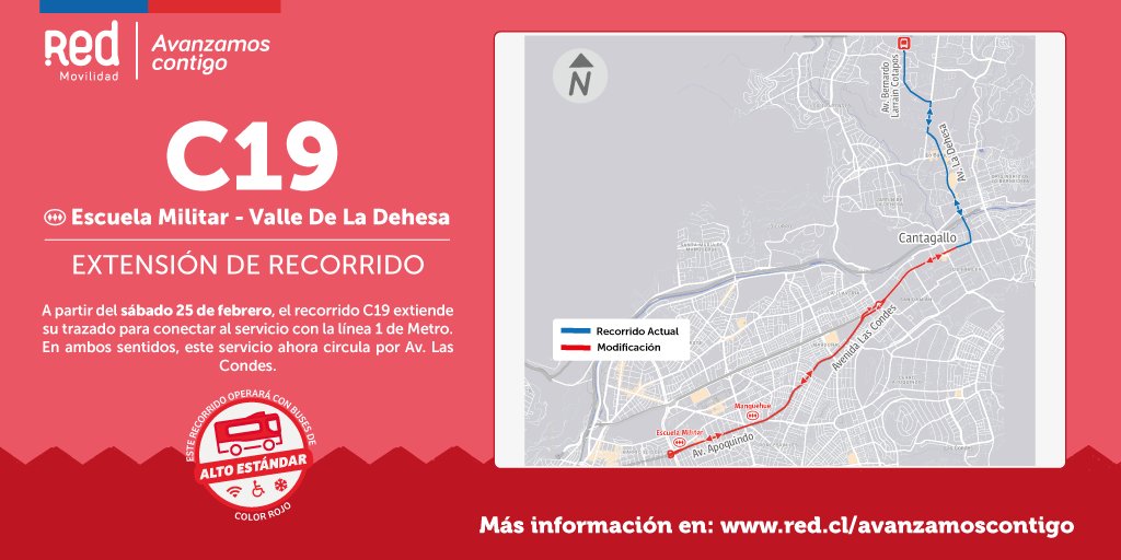 Transantiago's tweet photo. 📣ATENCIÓN ¿Viajas en el sector de Valle De La Dehesa en @lo_barnechea?
Tenemos buenas noticias 🥳 Desde este 2023 #extendemos el servicio 🚍C19 hasta la #L1 de Metro.
📌Conoce las mejoras que se están implementando en el sistema de buses Red👇
https://t.co/EeQuOXqc5S https://t.co/fG3yBZ3MPN