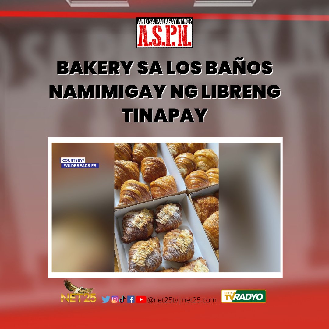 NET25TV's tweet photo. FREE-FOR-ALL-BREAD!

Isang bakery sa Los Baños, Laguna namimigay ng libreng tinapay para sa lahat. Pinapatupad din ng bakery ang “HONEST SYSTEM” dahil iniiwan lang nila ang basket ng tinapay sa isang mesa sa harap ng kanilang tindahan. #NET25NEWS #ASPN https://t.co/Faz5iMnVRp