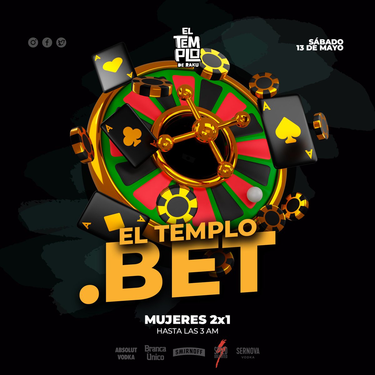 💫Sabado 13 de mayo💫
 
 🎰ElTemplo.Bet🎰

Jugatela por una noche muy locaaa🥳🤪
La ruleta de la diversion llega al Templo!!!!🤑
Apostamos por una gran noche con sorteos, regalos y premios toda la noche 💫