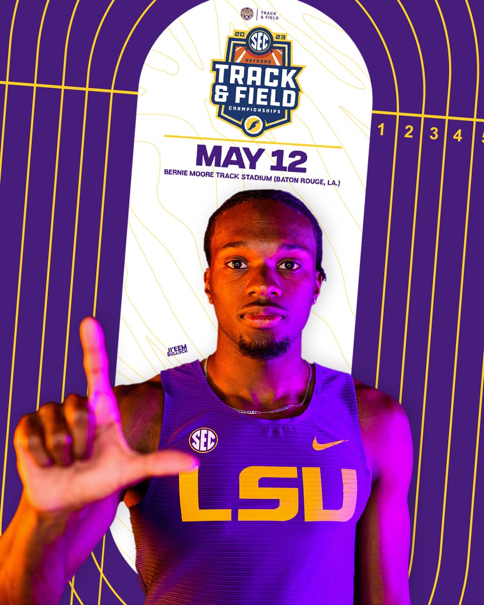 Day ✌️ in Baton Rouge!

🎽 SEC Outdoor Championships
🏟️ Bernie Moore Track Stadium
⏱️ Field starts at 4:00 p.m. CT
⏱️ Running starts at 5:00 p.m. CT
📺 <a href="/SECNetwork/">SEC Network</a>+
📊 lsul.su/SECOutdoorLR23

#GeauxTigers x <a href="/BullockJieem/">Jieem Bullock</a>