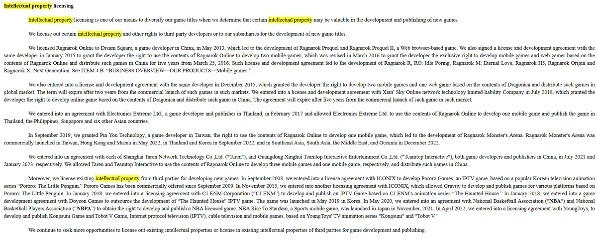 FreFre93881867's tweet photo. 3)New Licensee(China) 2022Gravity 20-F

We entered into an agreement with each of Shanghai Taren Network Technology Co.,Ltd. and Guangdong Xinghui Teamtop Interactive Entertainment ,Ltd.both game developers and publishers in China, in July 2021 and January 2023, respectively. https://t.co/96jBgXpNOm
