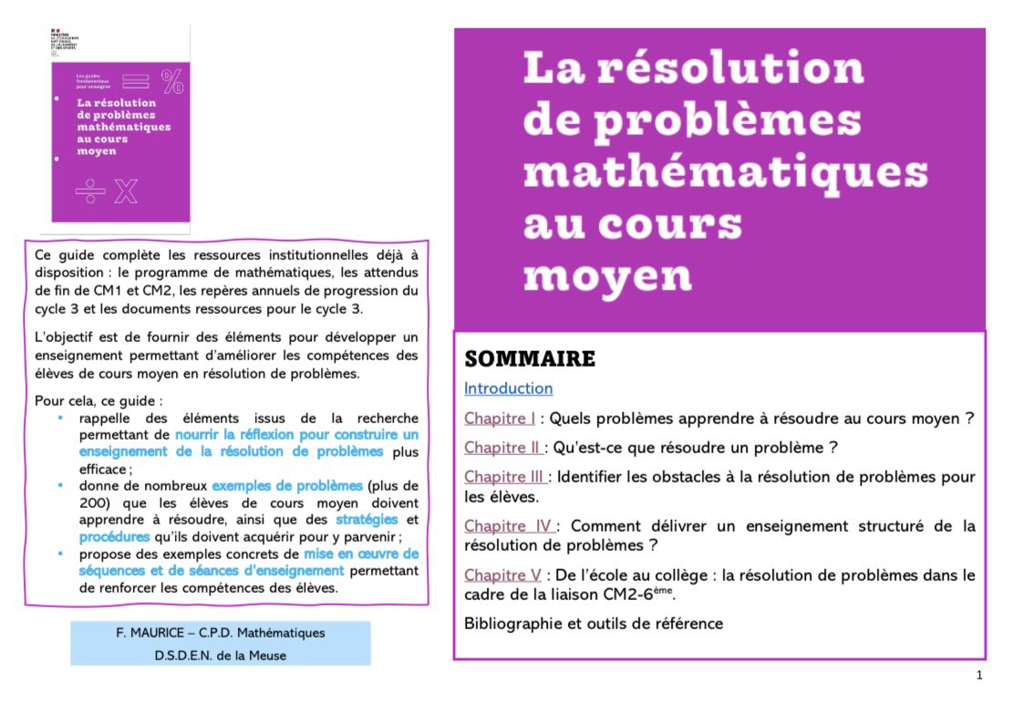 Maths cycle 3 - Présentation synthétique du guide « La résolution de problèmes mathématiques au cours moyen » et recueil des énoncés de problèmes du guide, classés selon leurs caractéristiques.

sites.ac-nancy-metz.fr/dsden55/?p=4493
