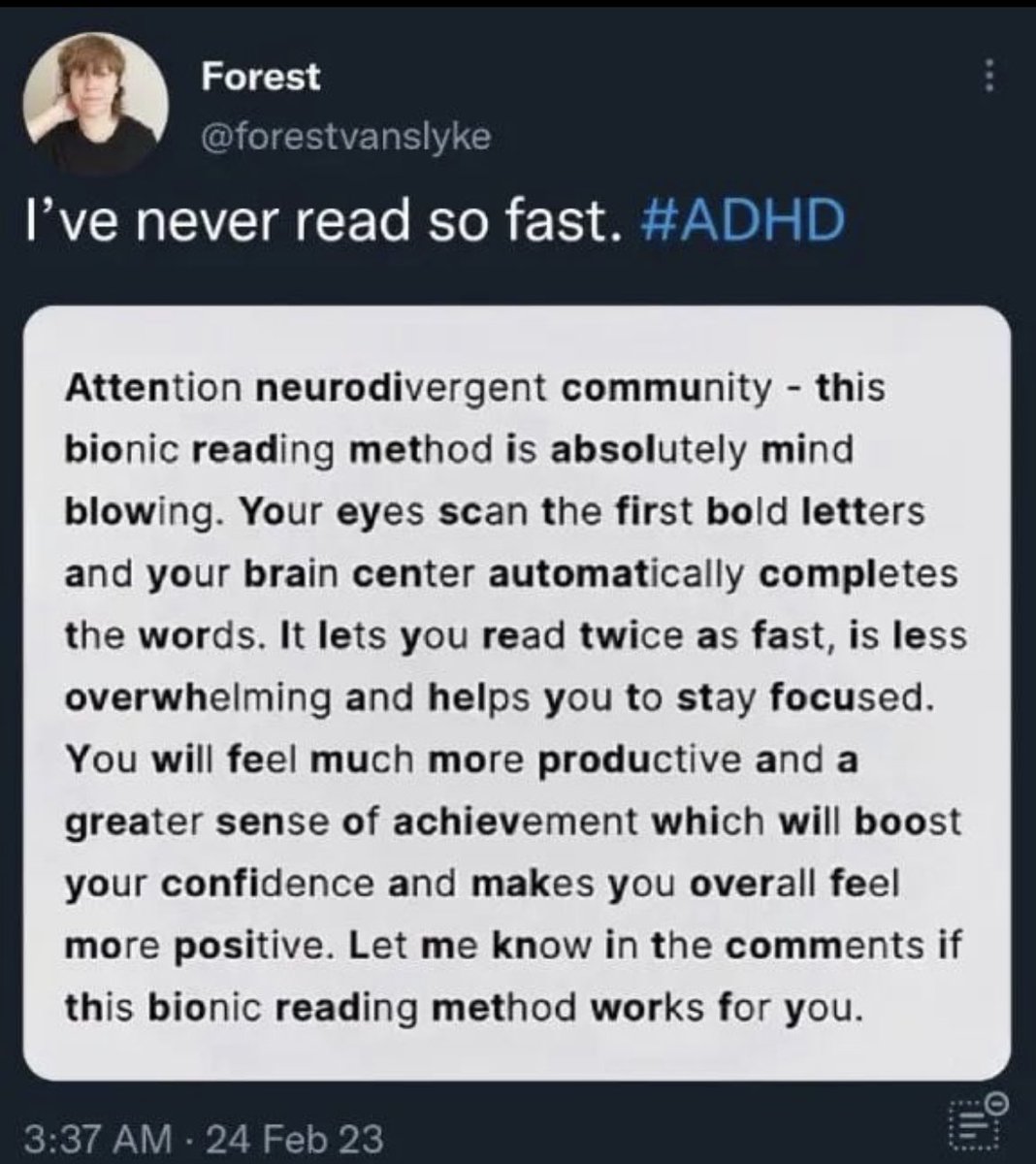 missmacisback73's tweet photo. Wow.. ik lees dit echt een stuk makkelijker, zonder dat de letters beginnen te dansen voor mn ogen #ADHD #boldletters https://t.co/FbWUr44r1n