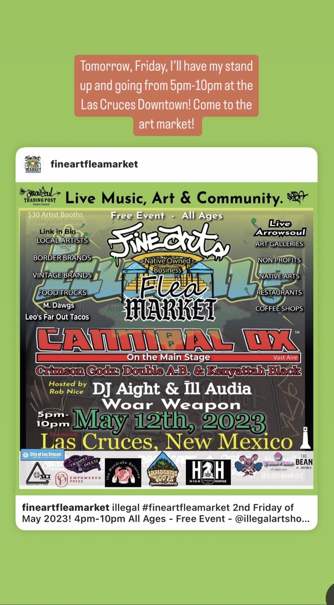 Arts Market Friday May 12th, 5pm-10pm at Las Cruces Downtown. Live music, live art, food trucks, and art vendors Come say hi! #artist #nm #downtownlascruces #music #foodtrucks 💕🎉🥰 #artist #art #photographer #painter #ceramicist #nmtrue #womeninbusiness #icineuroartllc