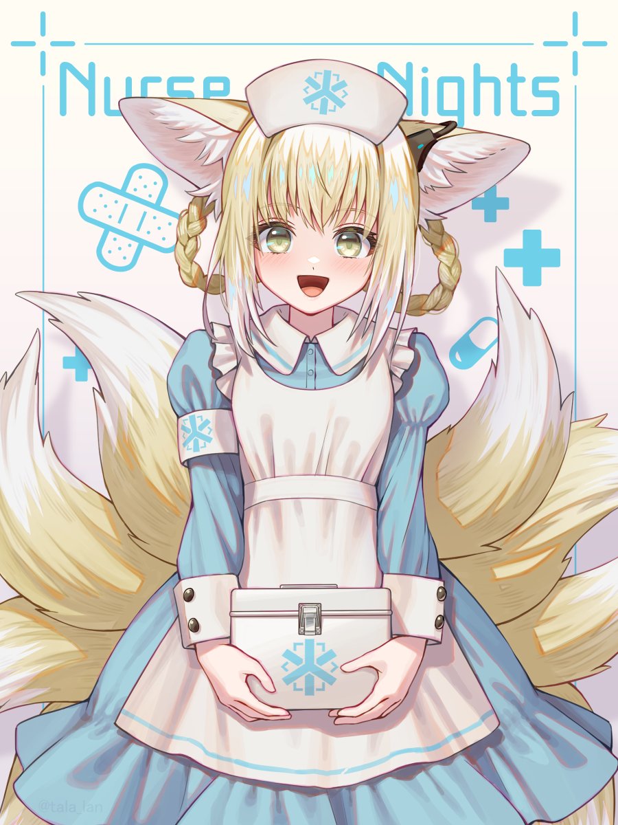 suzuran (arknights) 1girl animal ears solo tail fox tail fox ears dress  illustration images