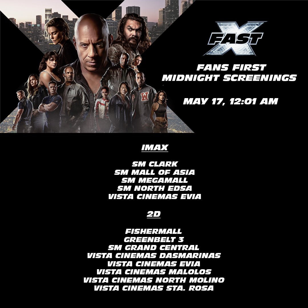 UniversalPicsPH's tweet photo. Get ready Fast Fam! Be among the first in the world to catch #FastXPH at these midnight screenings. https://t.co/nvQlTbeUhg