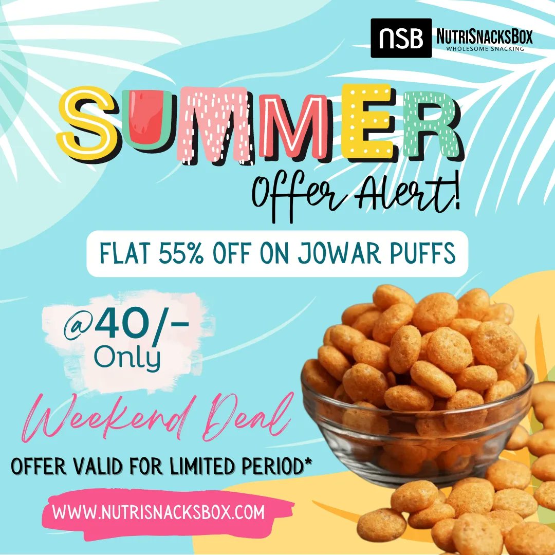 nutrisnacksbox's tweet photo. Happiness is a pack of Jowar Puffs!

SUMMER OFFER ALERT!

Get 100g Jowar Puffs at only 40/-   

Hurry up!

Offer valid for a limited period*

Order now:
https://t.co/TyrlldfzfB 

#Nutrisnacksbox #dailyprotein #JowarPuffs #Happiness https://t.co/ilz5p28Euq