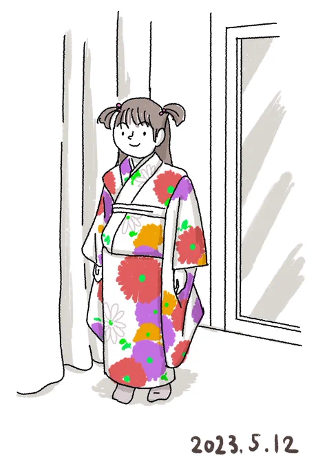もうすぐ七五三なのでレンタルする着物の試着してきました #本日のラクガキ #育児絵日記
