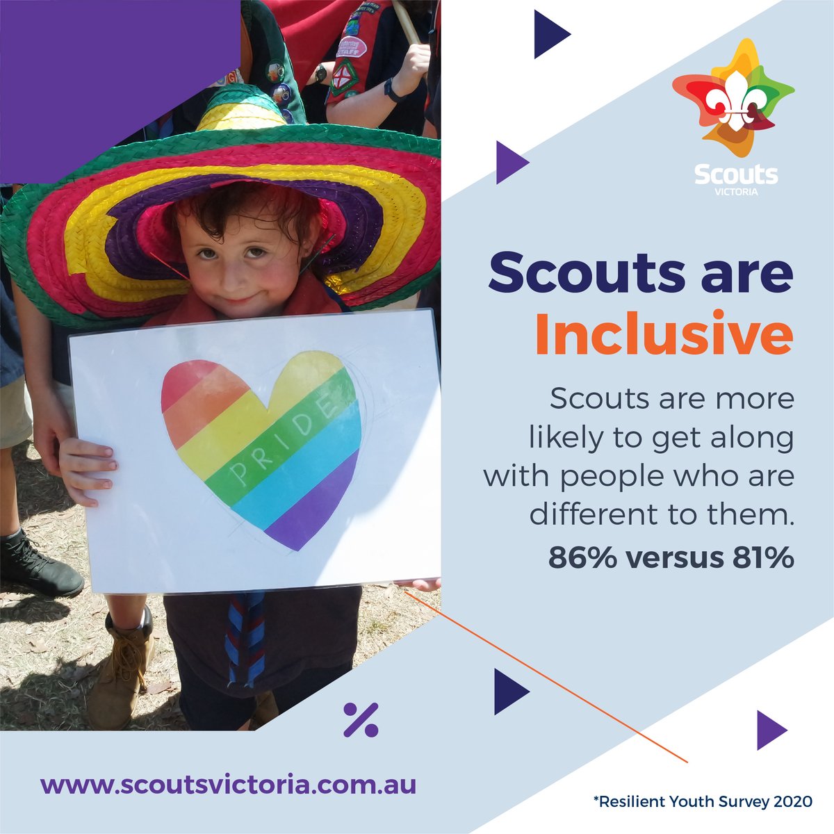 At Scouts Victoria, we celebrate and prioritise diversity and inclusivity! We welcome young people of all genders, cultures and races to join us in experiencing the adventure and growth that Scouting offers; and ensure that every member feels valued and respected. #beascout