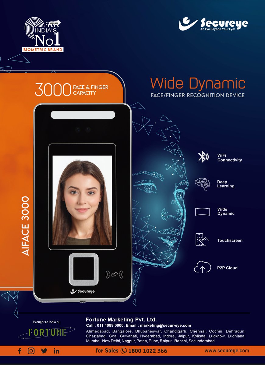 Protect your premises with Secureye’s reliable & innovative Wide Dynamic Face/Finger Recognition Device.

Top features include:

· Wi-Fi Connectivity
· Deep Learning
· Wide Dynamic
· Touchscreen

Know more: secureye.com/product/wide-d…

#Secureye #WideDynamic @infosecureye