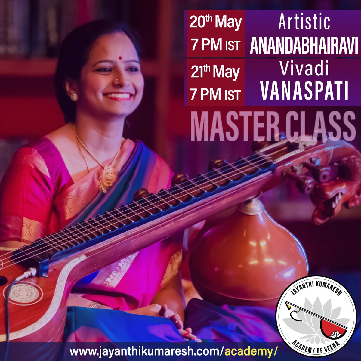 Excited to announce the Master classes for May 2023 on 20th and 21st. Two very interesting ragas. Register at jayanthikumaresh.com/academy #saraswathiveena #jayanthikumareshacademyofveena #jayanthikumaresh