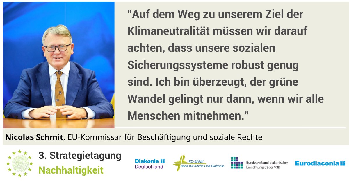 Viel Applaus gab es gestern für <a href="/NicolasSchmitEU/">Nicolas SCHMIT</a> , EU-Kommissar für Beschäftigung und soziale Rechte. Schmit würdigte die Bedeutung der Sozialwirtschaft bei der Bewältigung der aktuellen Multikrisen und für die sozial-ökologische Wende. #stnachhaltigkeit <a href="/diakonie/">Diakonie Deutschland</a> <a href="/Eurodiaconia/">Eurodiaconia</a>