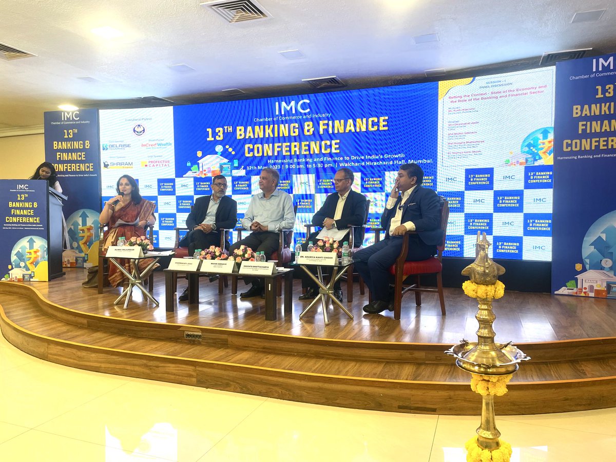 basuarijit15's tweet photo. Eminent economists kicking off the 13th Annual Banking and Finance Conference of the IMC. Dharmakriti Joshi Madan Sabnavis Saugata Bhattacharya Soumya Kanti Ghosh in conversation with Rumki Majumdar of Deloitte https://t.co/Mm1OsUnXBh
