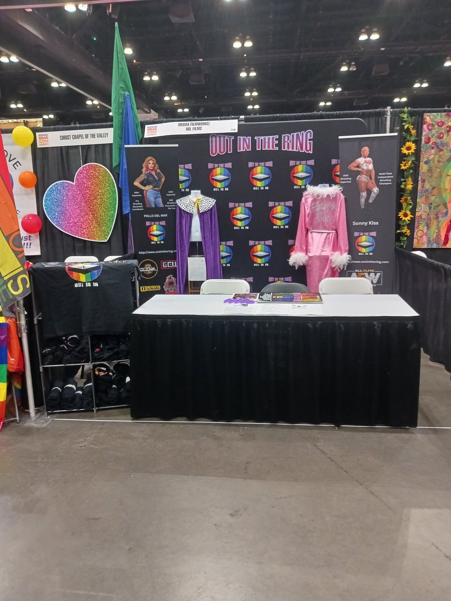 outinthering's tweet photo. The Booth is up for @outinthering at @RuPaulsDragCon! Stop by May 12-13 and meet @TheGlamazonPDM, @SonnyKissXO, & OUT IN THE RING director @RBLFDPR #OutIsIn https://t.co/tIO5tQSvrG
