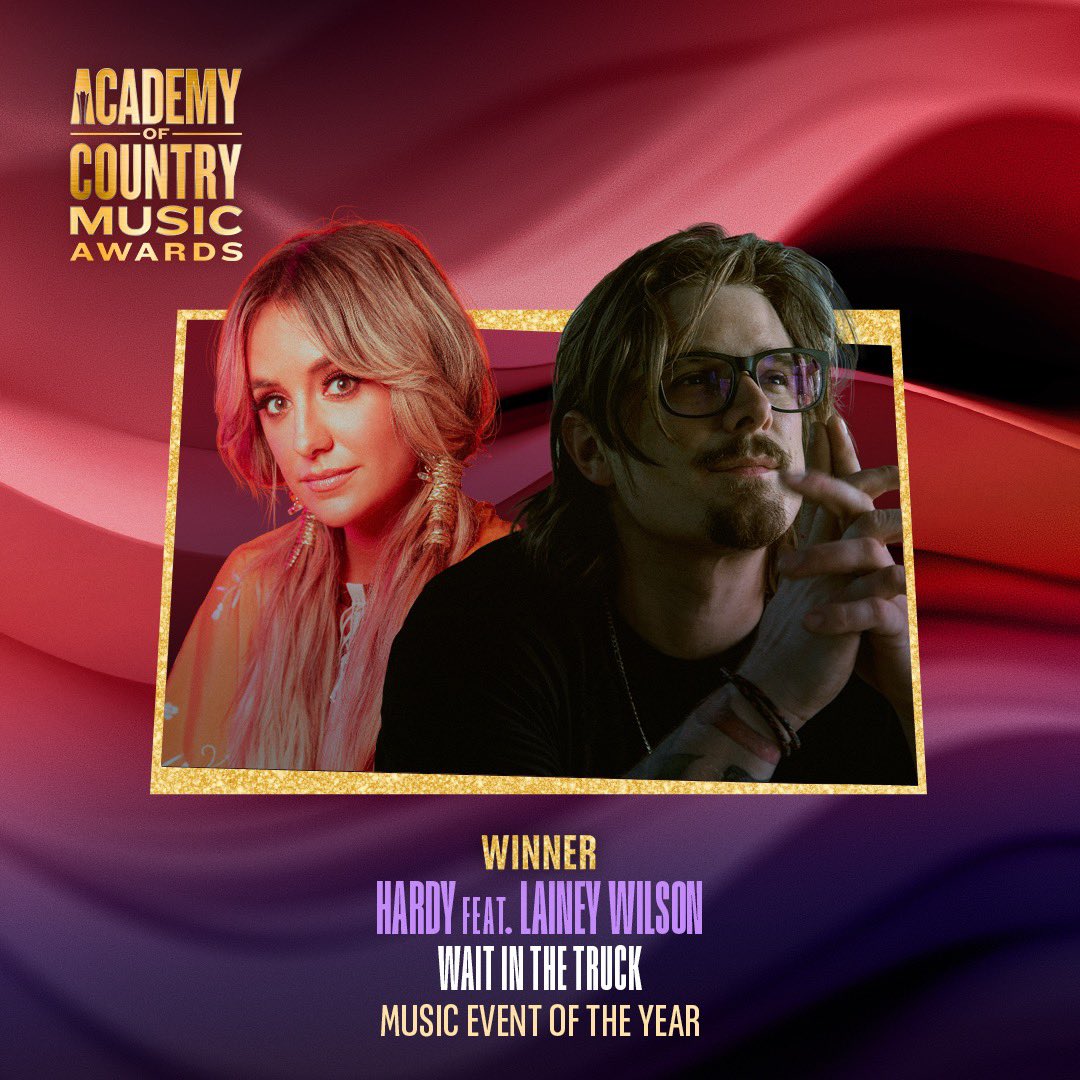 laineywilson's tweet photo. Love ya bud @HardyMusic…means a lot to get to share this with you. Thank you @ACMawards!!! #waitinthetruck https://t.co/6FETgGpsyi