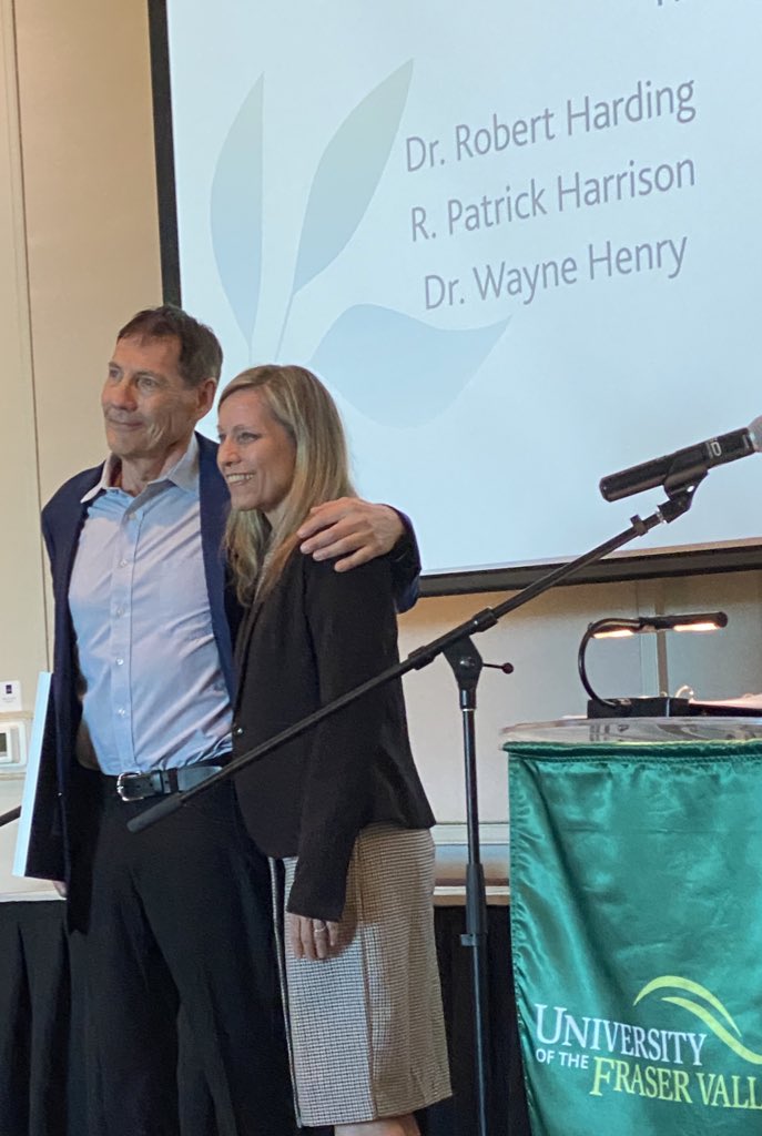 We are celebrating five new professors emeritus tonight, including Robert Harding, Patrick Harrison, Wayne Henry, Bruce Kirkley, and Maple Melder Crozier. This is given to retiring faculty who have provided long service and contributions to UFV.