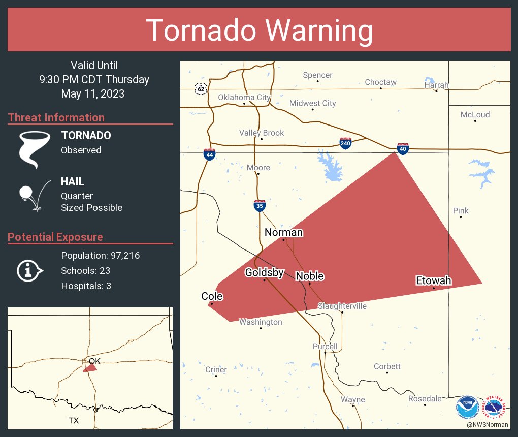NWS Tornado on Twitter "Tornado Warning including Norman OK, Noble OK