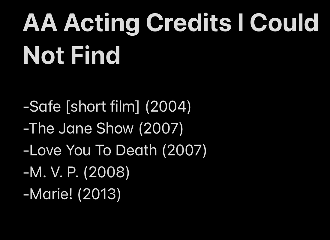 Bean_Scheme's tweet photo. Hey! Today is Aaron Abrams' Birthday! I thought it would be nice to collect a bunch of screencaps from almost every credit (even the voice-acting credits) on IMDB! 
We'll start with what I couldn't find:
BUT I found 75/80 so.....pretty good right? https://t.co/3R1oR4SR6L
