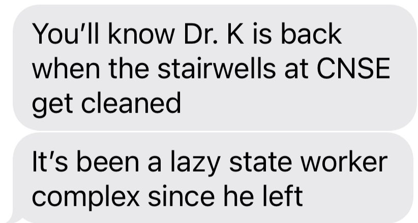 CLEANROOMS
& filthy stairwells

INBOX: reflection on
Dr. Kaloyeros at CNSE
(per longtime employee)