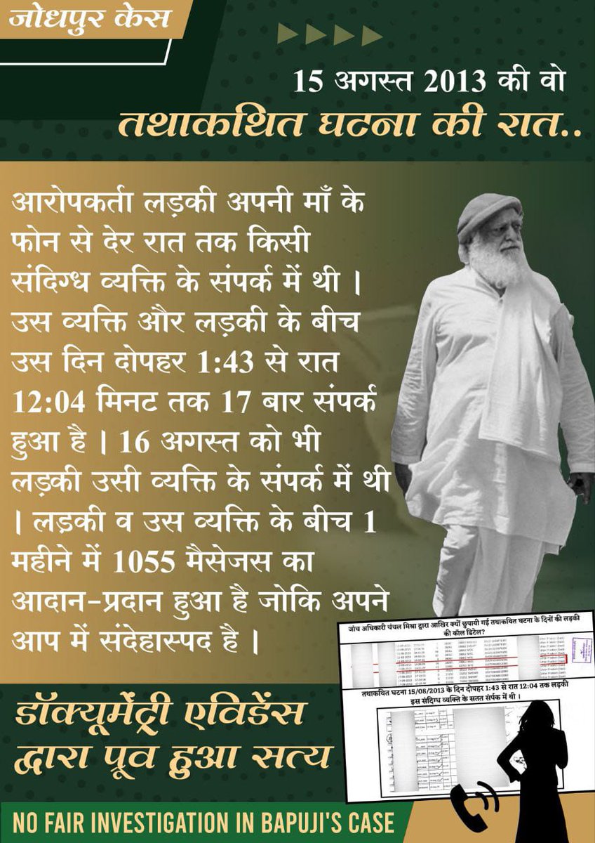 <a href="/YssSpeaks/">Young India Speaks</a> Point To Be Noted
Sant Shri Asharamji Bapu 
IO चंचल मिश्रा ने 12 से 17 अगस्त के बीच की कॉल डीटेल्स  न्यायालय  से छुपाई? न्यायालय ने मंगवाना ज़रूरी भी नहीं समझा ⁉️ क्योंकि यह एक षड्यंत्र है
Fair Investigation
#CallDetailVsJhuthiKahani