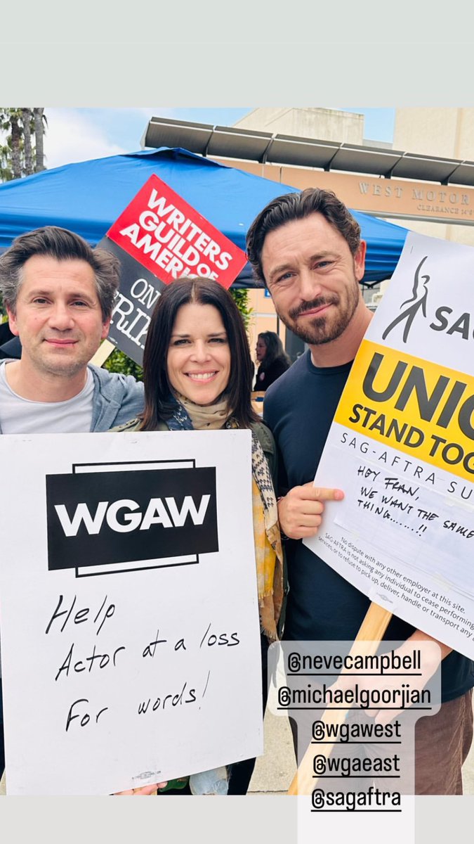JJFeildFans's tweet photo. JJ Feild and Neve Campbell supporting the WGA. Photo from JJ’s official and verified instagram account. https://t.co/1akeYtoxQi
