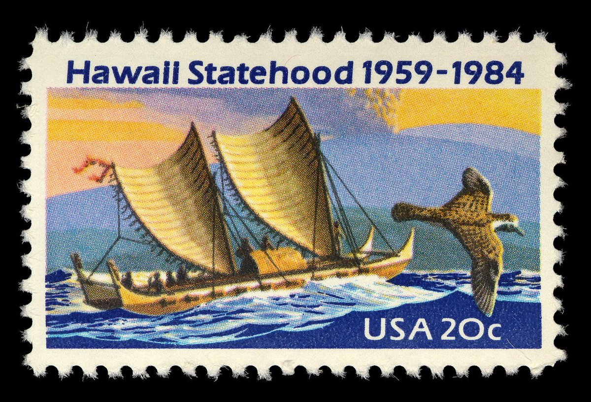Issued in 1984 for the 25th anniversary of Hawaiian statehood, this stamp featured elements of Hawaiian culture. First-day sales of this stamp topped all USPS records at the time.

©United States Postal Service. All rights reserved.
#SmithsonianAANHPI