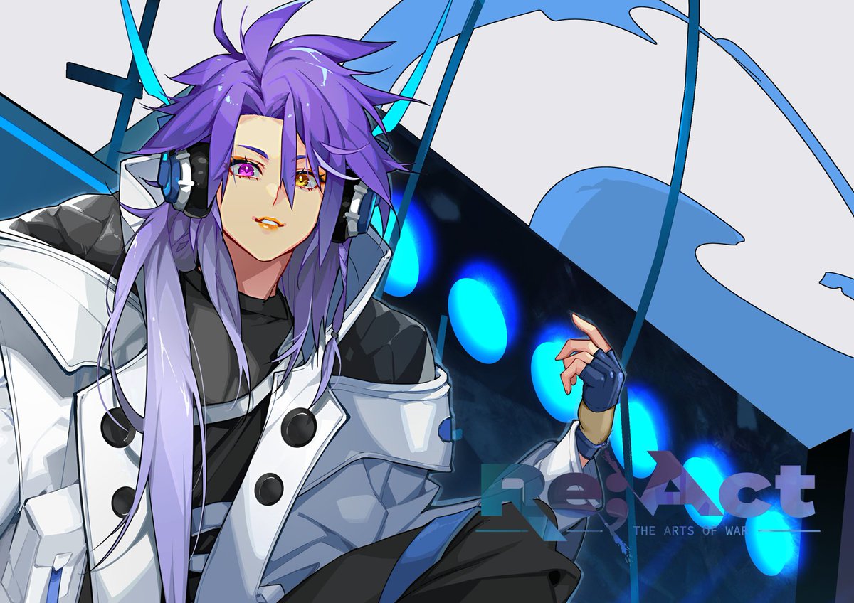 1boy male focus purple hair solo jacket white jacket long hair  illustration images