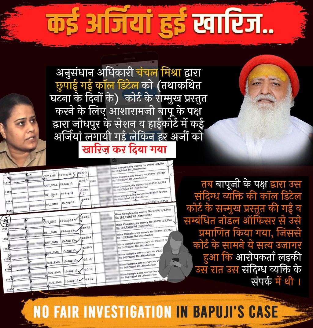 Point To Be Noted that Sant Shri Asharamji Bapu Case lacks Fair Investigation. #CallDetailVsJhuthiKahani of prosecutrix proves that her allegations are Bogus as she was in constant touch with an unknown person during the period of the so called incident.
