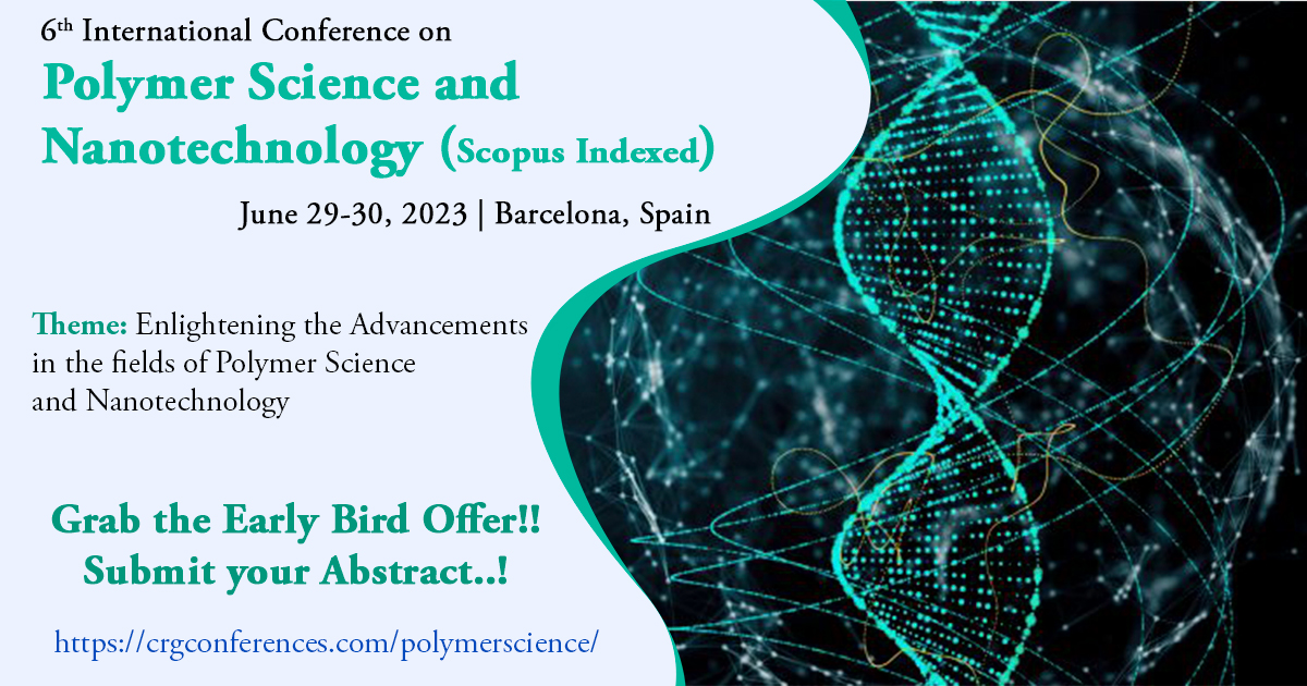 Speaker slots available!! Submit your Abstract Now....
crgconferences.com/polymerscience…
#PolyNano2023 #Polymerscience #Nanotechnology #Materialscience #Chemistry