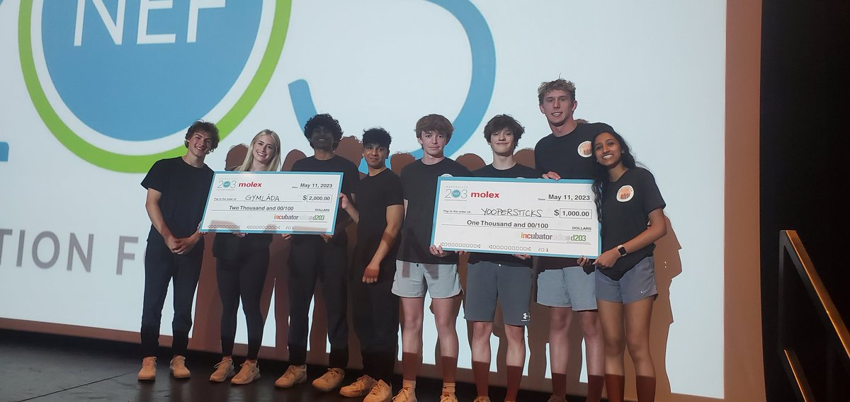 NeubauerNCHS's tweet photo. Couldn't be happier for these 2 teams who embodied everything it takes to be successful in the @incubatoredu Program!

@yoopersticks &amp; Gymlada are the 2nd &amp; 3rd place winners of this years @Naperville203 Pitch Night!

Congrats to Hooked from @NNHSposey for takin home the big ✅️ https://t.co/Owv1nNshAU