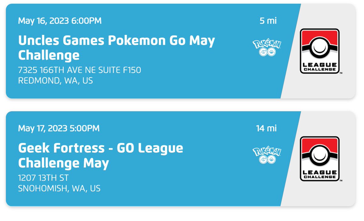 pogoTwastell's tweet image. Seattle area #Battlers there are two upcoming GO Challenges next week! 

Tuesday 5/16 at Uncles Games in Redmond. There's a cap of 24 but you can email them to reserve a spot. Join their discord for the email and other info: discord.gg/Z84GKRPAXB

Wednesday 5/17 in Snohomish