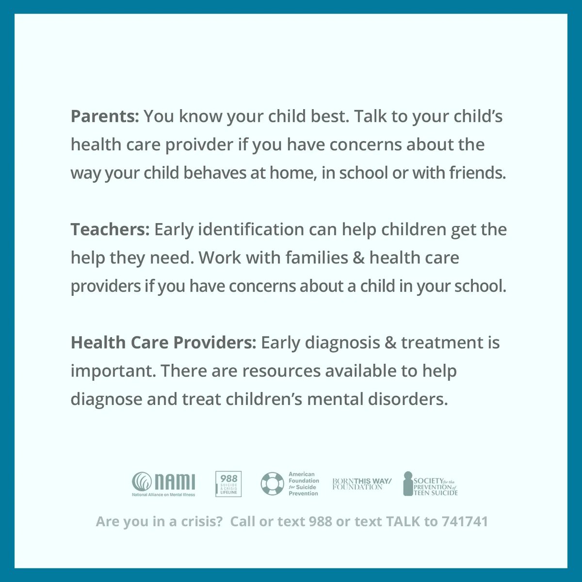 Today is National Children’s Mental Health Awareness Day. This is a special day for all of us to recognize that our children’s mental health matters.

#NCMHAD #Together4MH #988Lifeline #ACF #stillhere #mentalhealthawareness #mentalhealthawarenessmonth #mentalhealthmatters