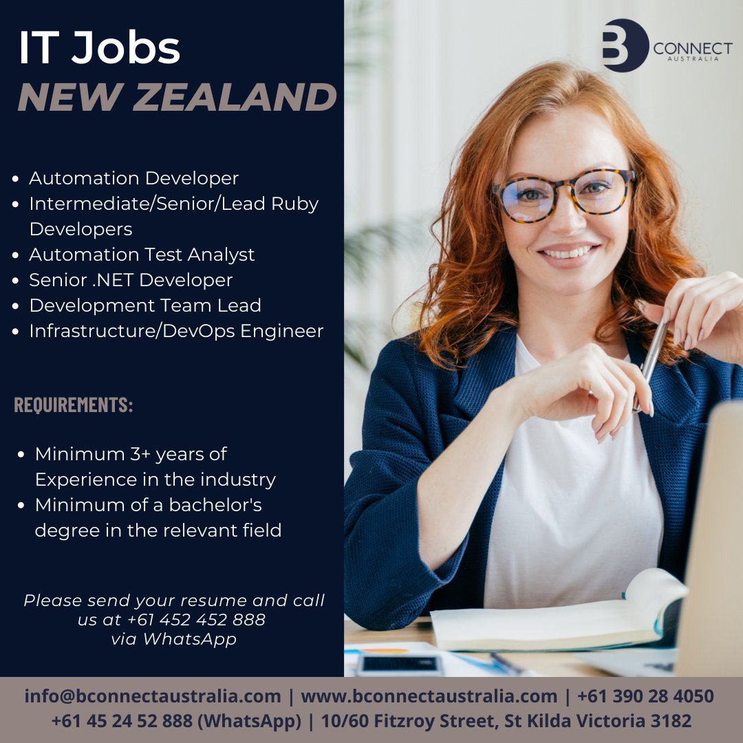 BconnectAus's tweet photo. IT JOBS in NEW ZEALAND!

Send us your resume and call our agents at +61 452 452 888 via WhatsApp to discuss this further.

#IT #prpathway #newzealand #jobs #bconnect #australia #workvisa #migration #workpermit #itprofessionals #resume https://t.co/jEbvWirhtN