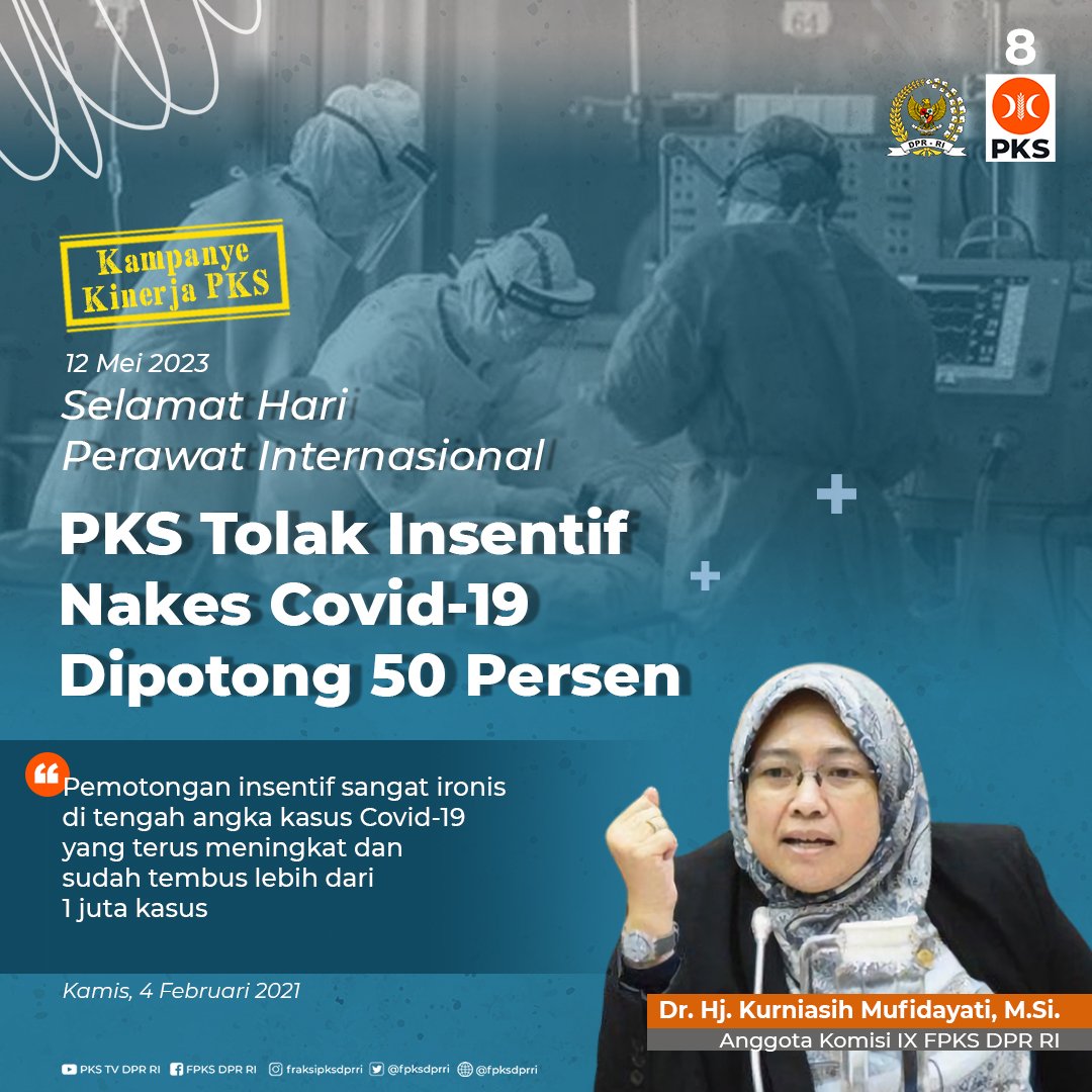 FPKSDPRRI's tweet photo. Selamat Hari Perawat Internasional 
12 Mei 2023

Fraksi PKS senantiasa berkomitmen memperjuangkan kesejahteraan tenaga medis dan tenaga kesehatan di Indonesia. https://t.co/AcxuRIw7rd