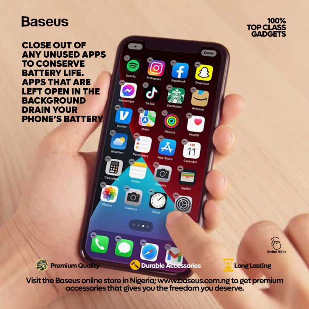 BaseusN80117's tweet image. Do you want to make your phone battery last longer? Here are a few simple tips from Baseus that can help: 
1. Turn off auto-updates &amp;amp; background apps; 
2. Reduce screen brightness; 
3. Optimize power settings; 
4. Keep the phone cool and avoid direct sunlight
#batterygoals 🔋