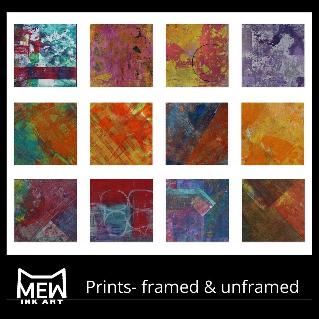 ink_mew's tweet photo. All of our designs start on paper with paint and ink! Some are collaged to creat a finished design. We love seeing all the items our designs can be put on! #abstractart #mixedmedia #collage #monoprint #homedecor #wearableart #artwork #art #MewInkArt https://t.co/jXuerdSkyC https://t.co/bkYhTNNAMV